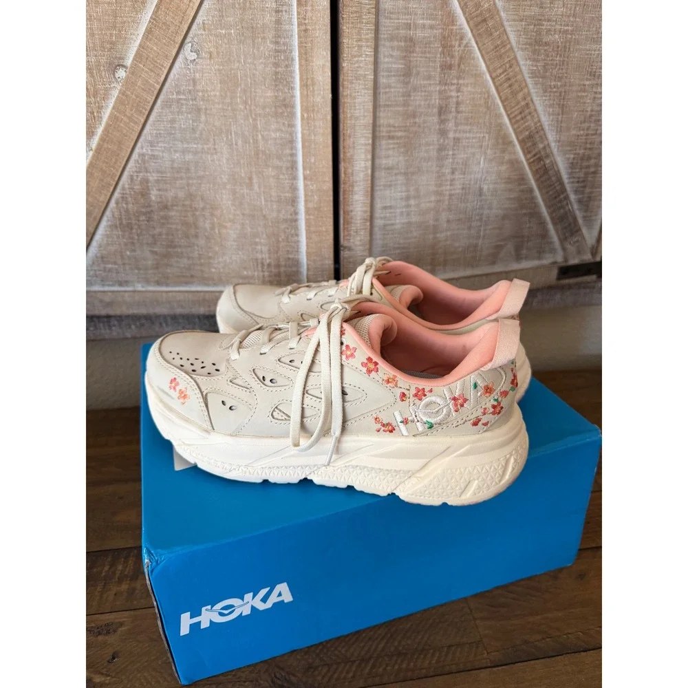 Hoka Clifton LS Vibrant Blooms Cream Floral Embroidery Sneakers 1150911 Size 7.5